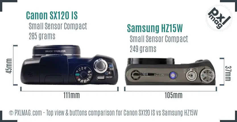 Canon SX120 IS vs Samsung HZ15W top view buttons comparison