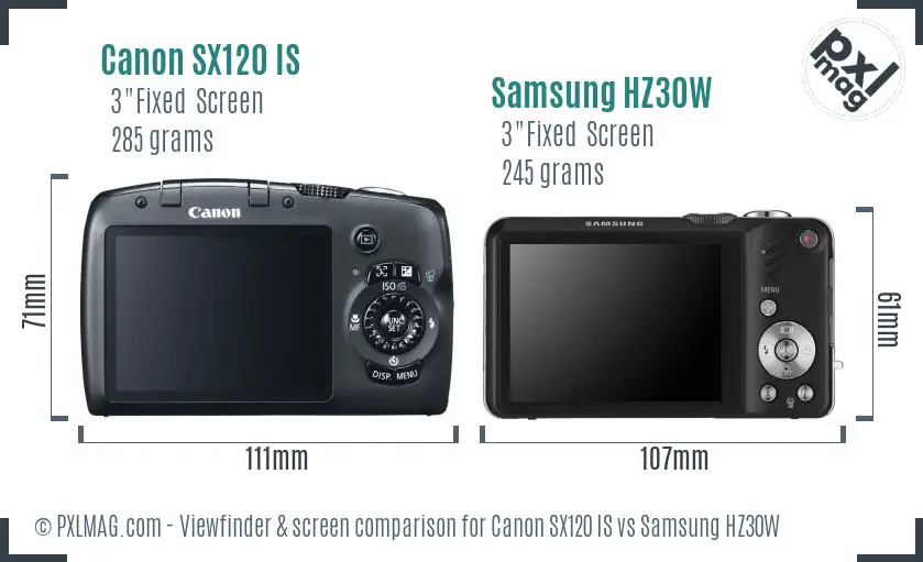 Canon SX120 IS vs Samsung HZ30W Screen and Viewfinder comparison Canon SX120 IS vs Samsung HZ30W Screen and Viewfinder comparison