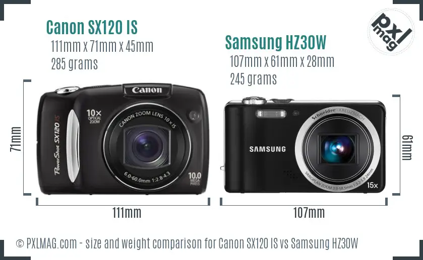 Canon SX120 IS vs Samsung HZ30W size comparison Canon SX120 IS vs Samsung HZ30W size comparison