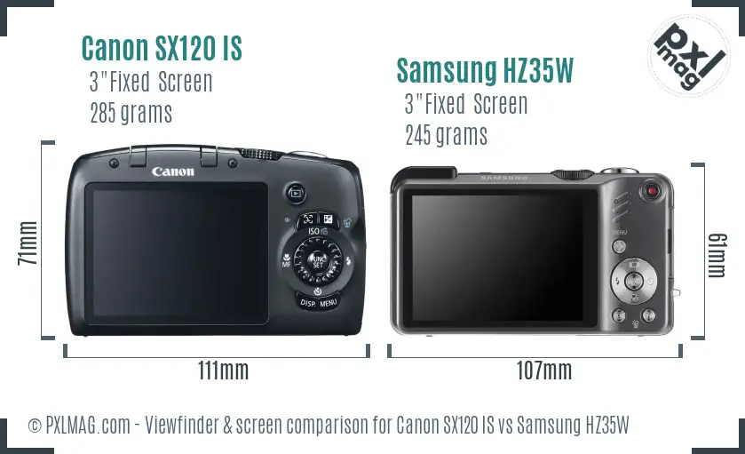 Canon SX120 IS vs Samsung HZ35W Screen and Viewfinder comparison