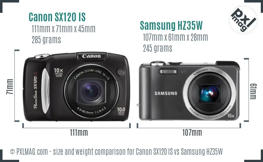 Canon SX120 IS vs Samsung HZ35W size comparison