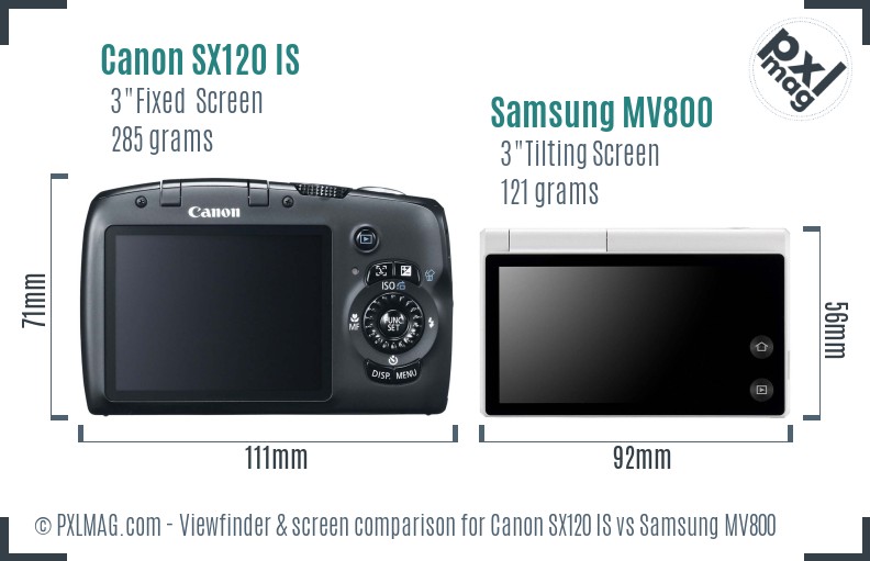 Canon SX120 IS vs Samsung MV800 Screen and Viewfinder comparison