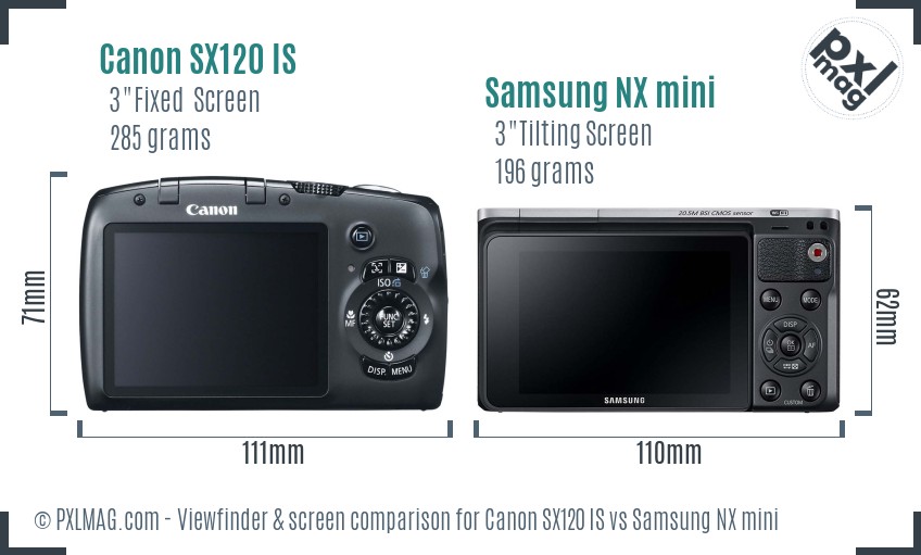 Canon SX120 IS vs Samsung NX mini Screen and Viewfinder comparison