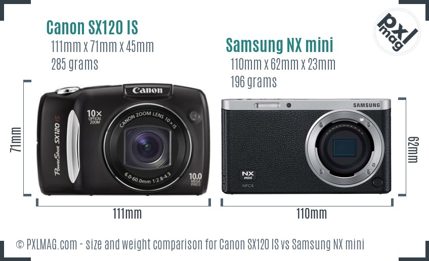 Canon SX120 IS vs Samsung NX mini size comparison