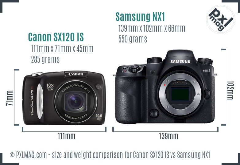 Canon SX120 IS vs Samsung NX1 size comparison