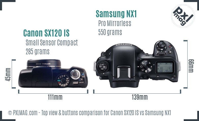 Canon SX120 IS vs Samsung NX1 top view buttons comparison