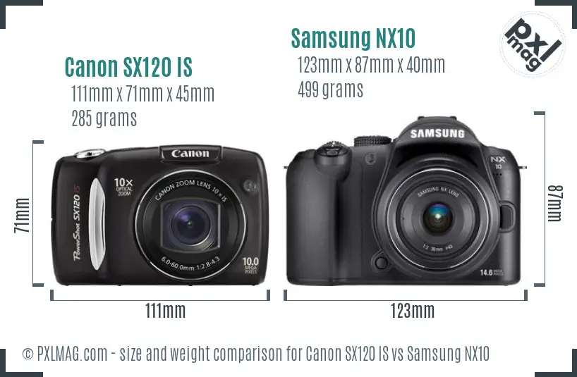 Canon SX120 IS vs Samsung NX10 size comparison