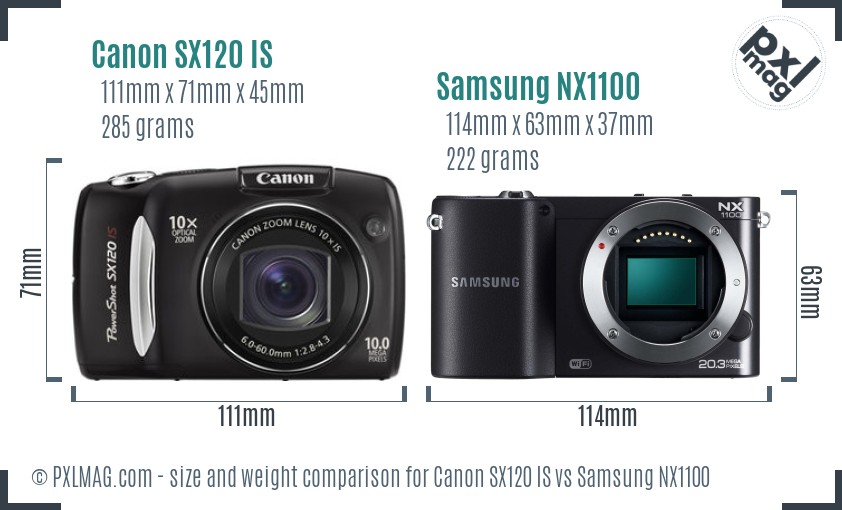 Canon SX120 IS vs Samsung NX1100 size comparison