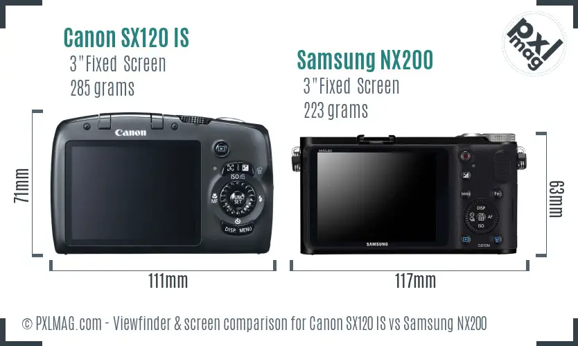 Canon SX120 IS vs Samsung NX200 Screen and Viewfinder comparison Canon SX120 IS vs Samsung NX200 Screen and Viewfinder comparison