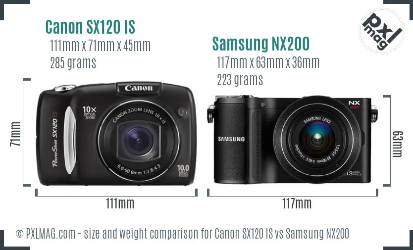 Canon SX120 IS vs Samsung NX200 size comparison Canon SX120 IS vs Samsung NX200 size comparison