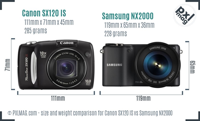 Canon SX120 IS vs Samsung NX2000 size comparison Canon SX120 IS vs Samsung NX2000 size comparison