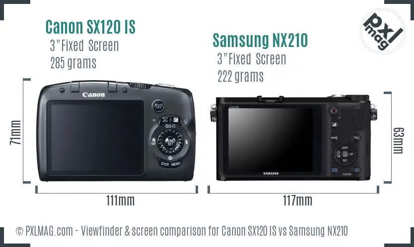 Canon SX120 IS vs Samsung NX210 Screen and Viewfinder comparison