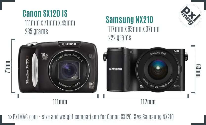 Canon SX120 IS vs Samsung NX210 size comparison