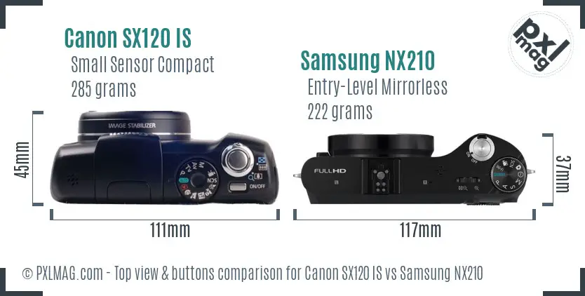 Canon SX120 IS vs Samsung NX210 top view buttons comparison