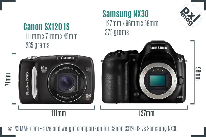 Canon SX120 IS vs Samsung NX30 size comparison