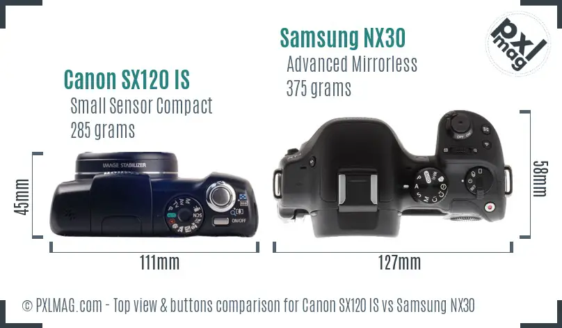Canon SX120 IS vs Samsung NX30 top view buttons comparison
