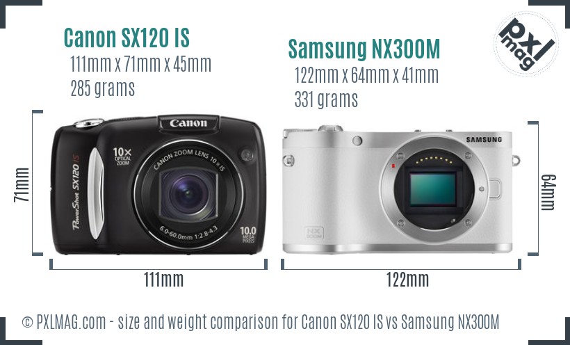 Canon SX120 IS vs Samsung NX300M size comparison