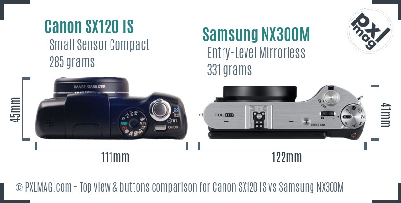 Canon SX120 IS vs Samsung NX300M top view buttons comparison