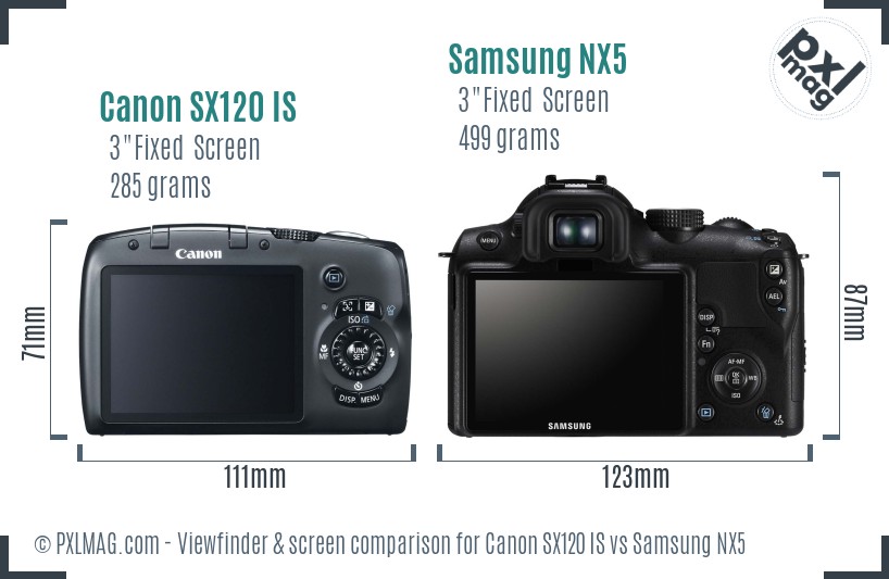 Canon SX120 IS vs Samsung NX5 Screen and Viewfinder comparison