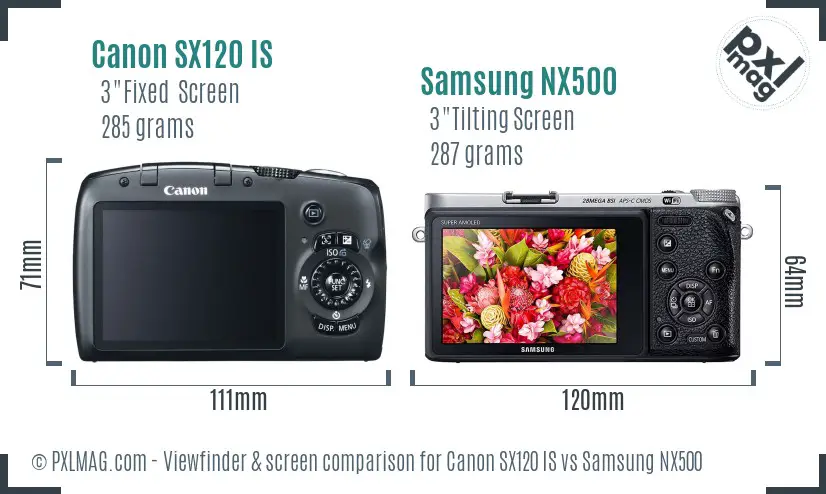 Canon SX120 IS vs Samsung NX500 Screen and Viewfinder comparison