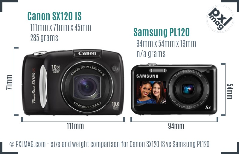 Canon SX120 IS vs Samsung PL120 size comparison