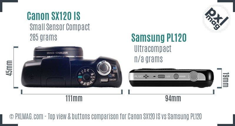 Canon SX120 IS vs Samsung PL120 top view buttons comparison