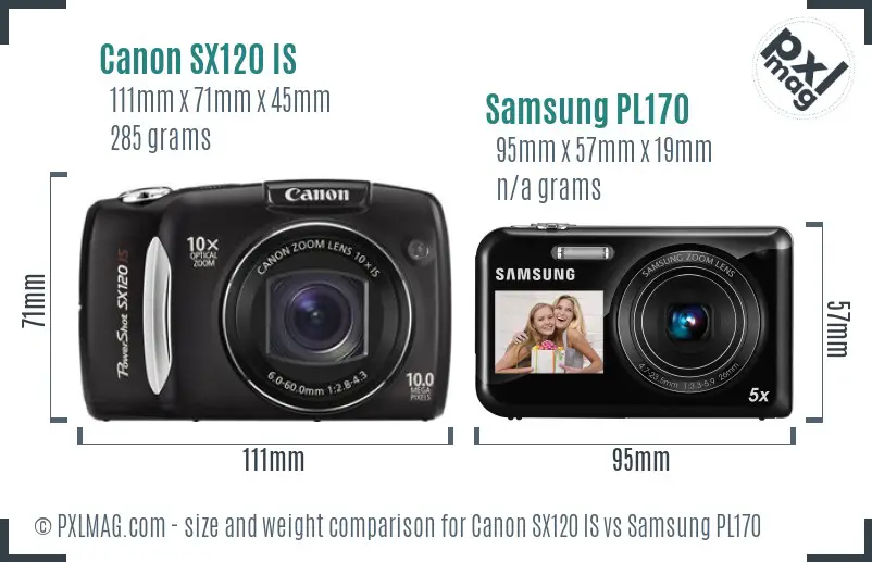 Canon SX120 IS vs Samsung PL170 size comparison Canon SX120 IS vs Samsung PL170 size comparison