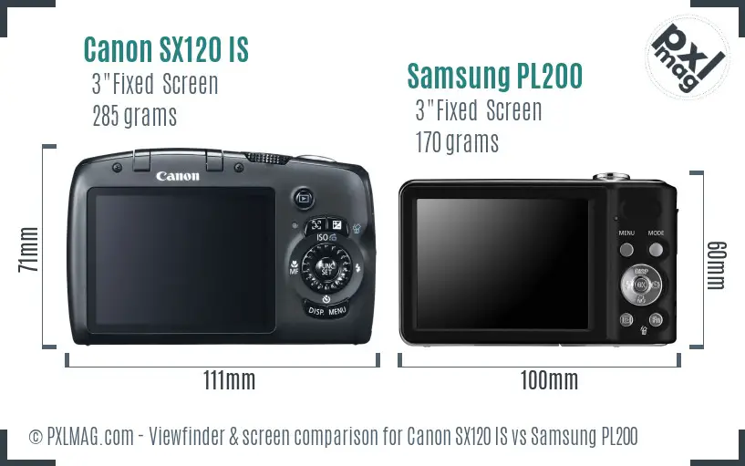 Canon SX120 IS vs Samsung PL200 Screen and Viewfinder comparison