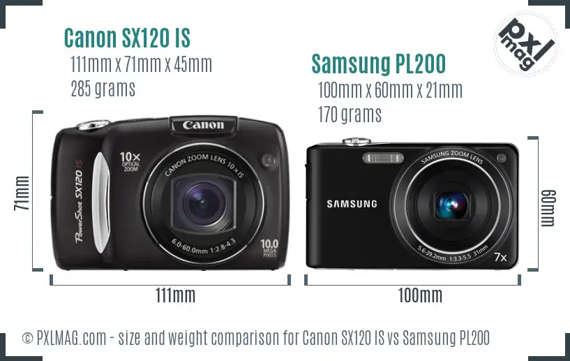 Canon SX120 IS vs Samsung PL200 size comparison