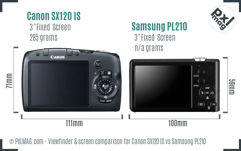 Canon SX120 IS vs Samsung PL210 Screen and Viewfinder comparison