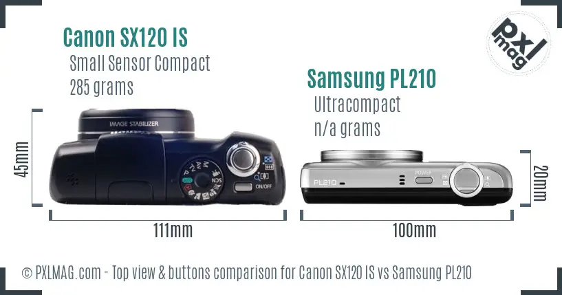 Canon SX120 IS vs Samsung PL210 top view buttons comparison