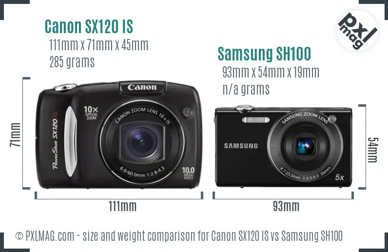 Canon SX120 IS vs Samsung SH100 size comparison