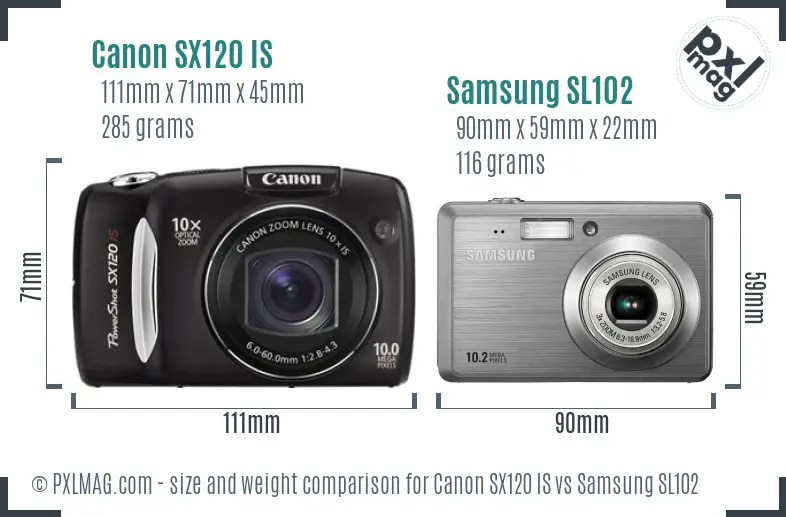 Canon SX120 IS vs Samsung SL102 size comparison