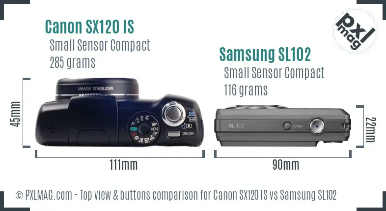 Canon SX120 IS vs Samsung SL102 top view buttons comparison