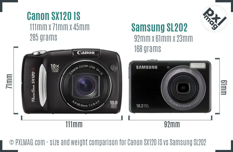 Canon SX120 IS vs Samsung SL202 size comparison