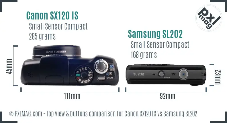 Canon SX120 IS vs Samsung SL202 top view buttons comparison