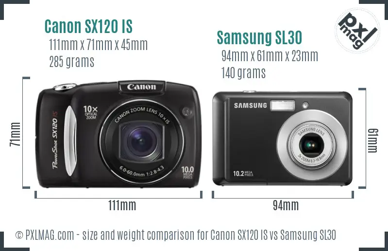 Canon SX120 IS vs Samsung SL30 size comparison