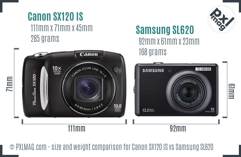 Canon SX120 IS vs Samsung SL620 size comparison