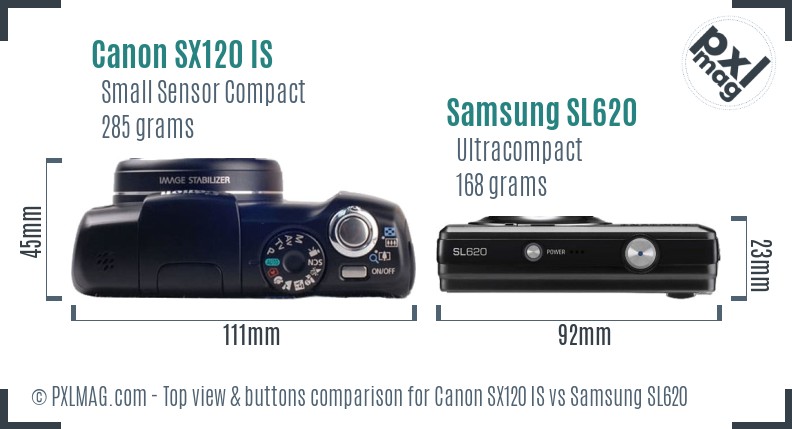 Canon SX120 IS vs Samsung SL620 top view buttons comparison