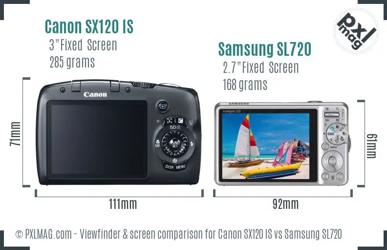 Canon SX120 IS vs Samsung SL720 Screen and Viewfinder comparison