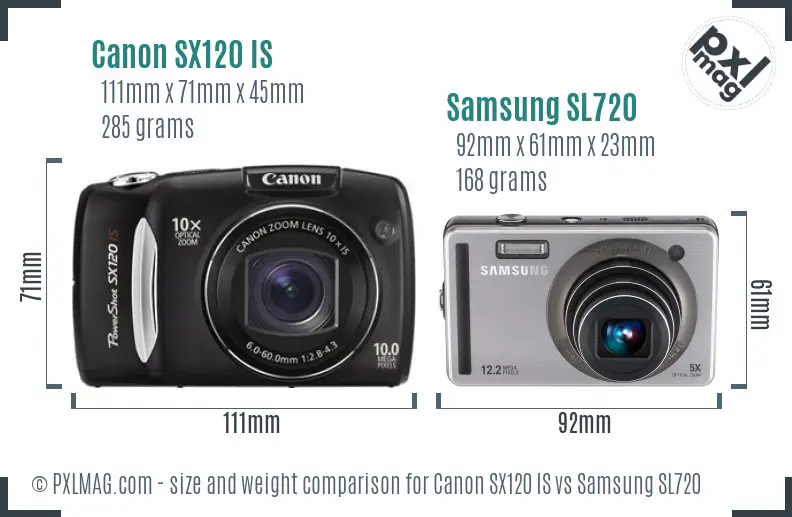 Canon SX120 IS vs Samsung SL720 size comparison