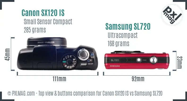 Canon SX120 IS vs Samsung SL720 top view buttons comparison