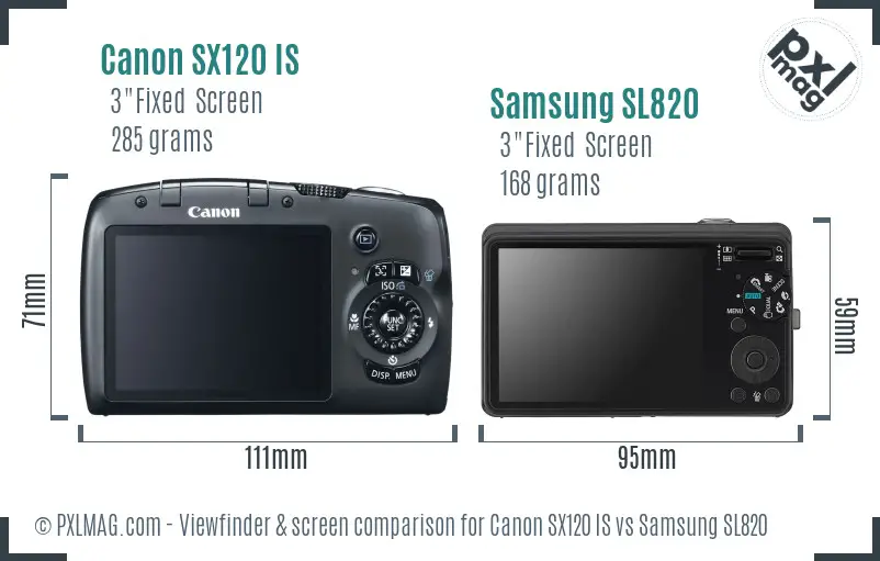 Canon SX120 IS vs Samsung SL820 Screen and Viewfinder comparison