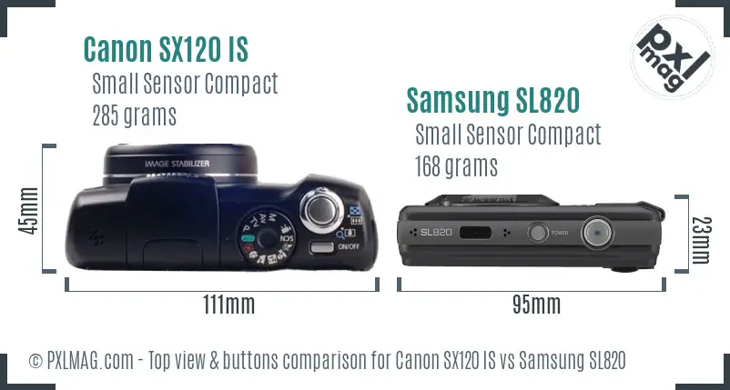Canon SX120 IS vs Samsung SL820 top view buttons comparison