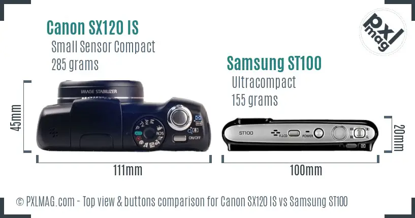 Canon SX120 IS vs Samsung ST100 top view buttons comparison