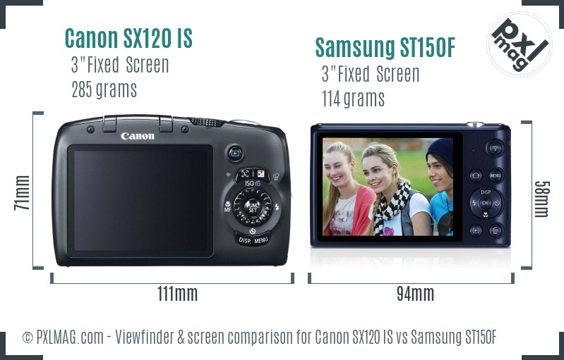 Canon SX120 IS vs Samsung ST150F Screen and Viewfinder comparison