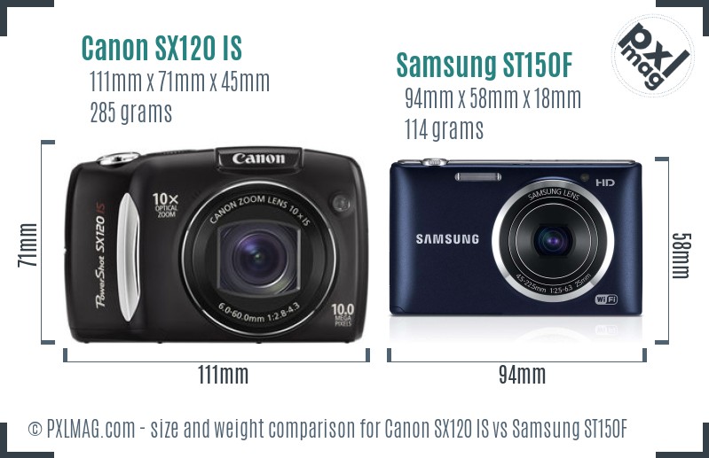 Canon SX120 IS vs Samsung ST150F size comparison