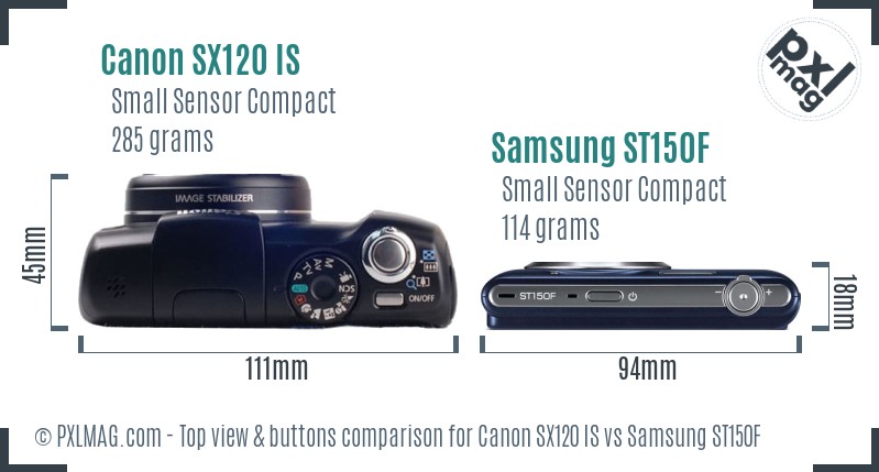 Canon SX120 IS vs Samsung ST150F top view buttons comparison