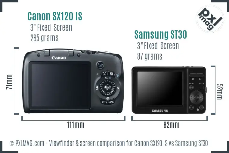 Canon SX120 IS vs Samsung ST30 Screen and Viewfinder comparison