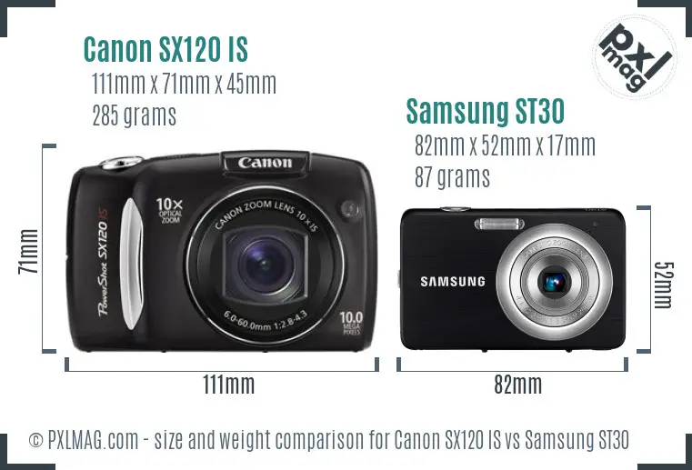 Canon SX120 IS vs Samsung ST30 size comparison